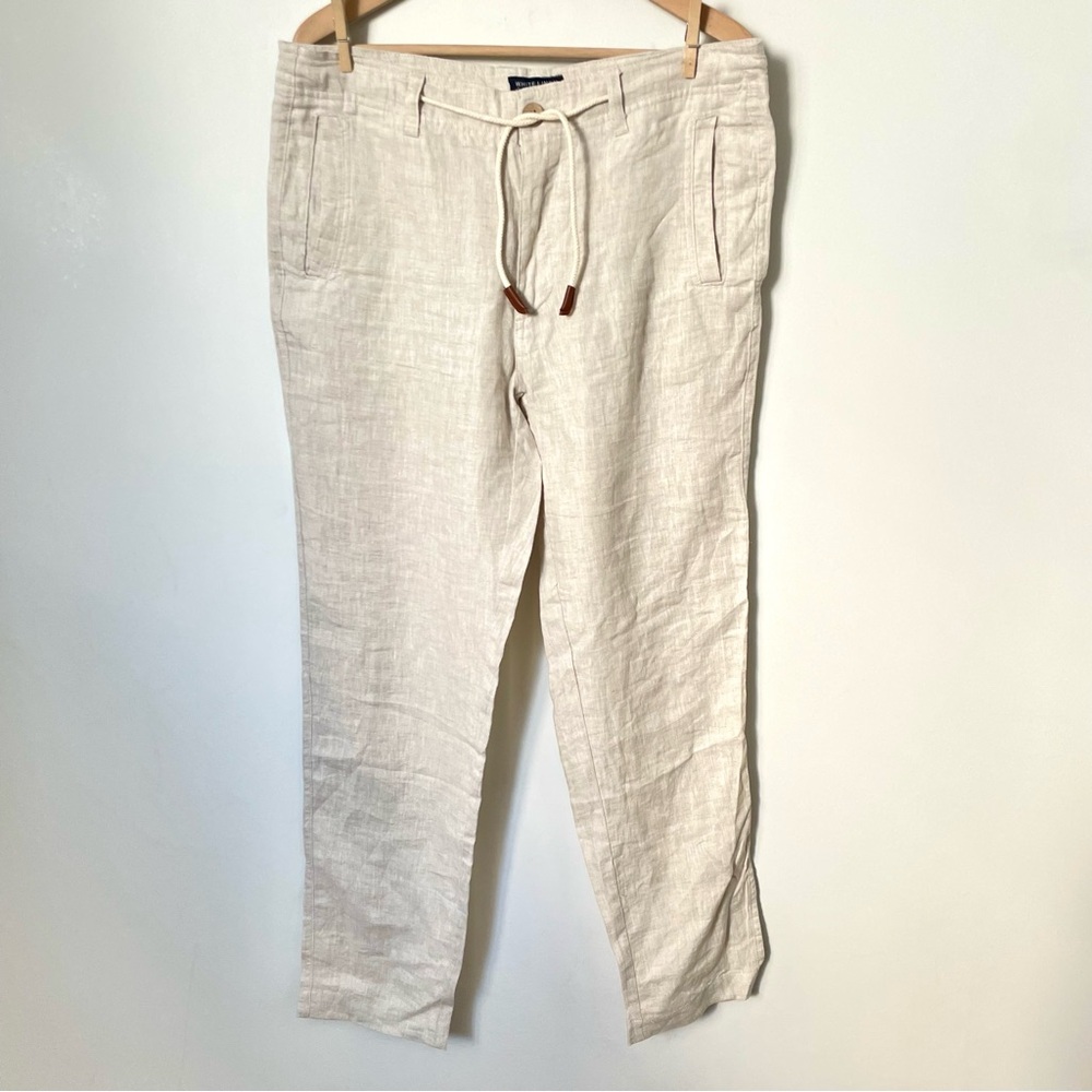 White Linen Athens Men's 100% Linen Straight Leg Pants Natural Color Size 34